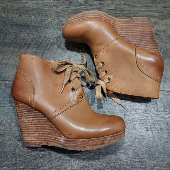 Lucky Brand Leather Norice Lace-Up Wedge Heels Ankle Boots Women's Size 7.5 - Picture 7 of 10